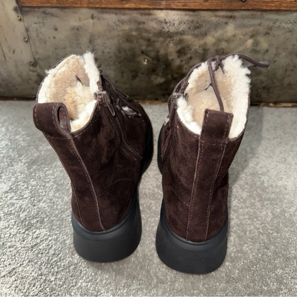 NWOB Steve Madden Jazmin Faux Fur-lined Suede Lace-Up Side Zip Combat Boot in 6 - Picture 5 of 11